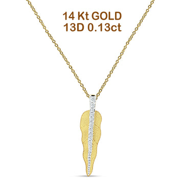 Diamond Pendant Leaf Necklace 14K Yellow Gold 0.13ct Wholesale